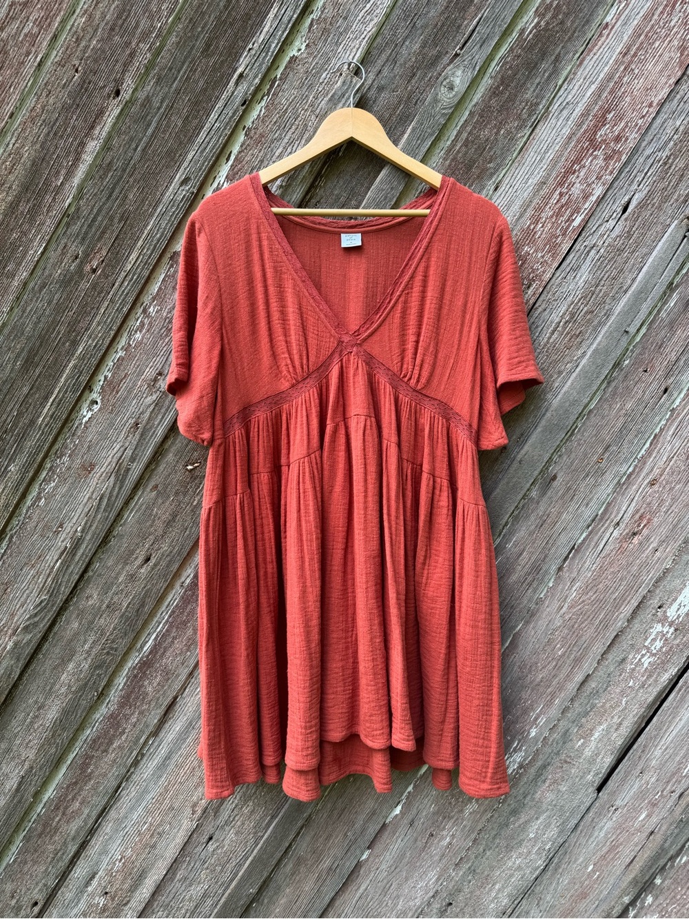 Patrons of Peace 100% Cotton Rust Boho Tiered Dress M Cottagecore
